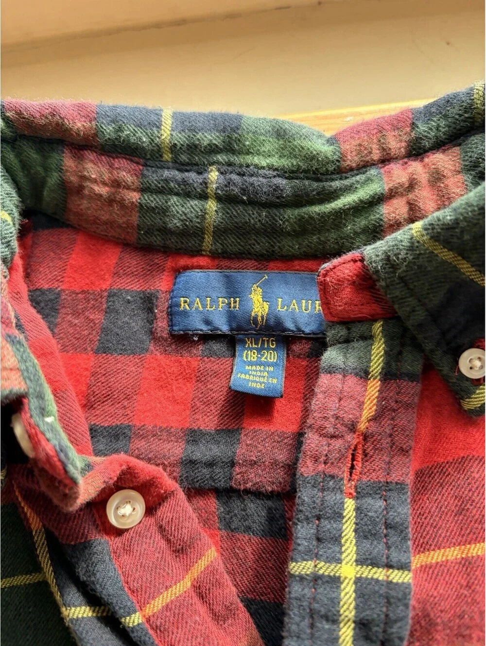 Polo Ralph Lauren Boys Flannel Shirt Red Plaid Boys XL 18-20 100% Cotton